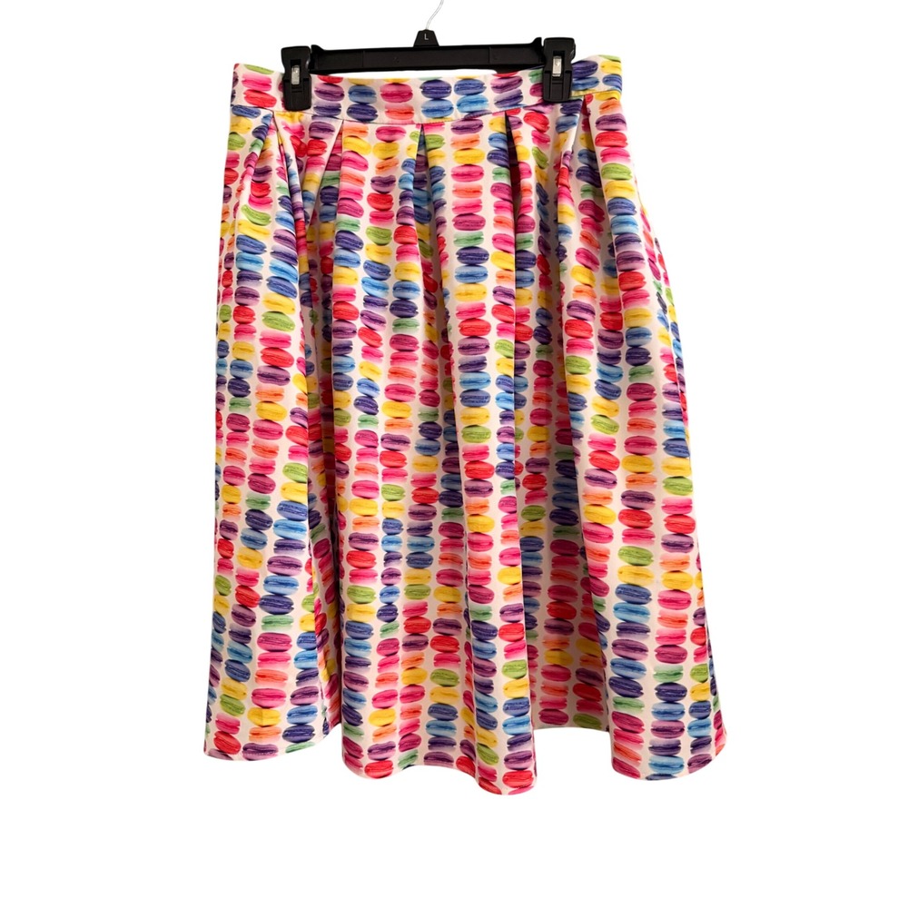 D&M Macaron Print Pleated Midi Skirt Womens XL Colorful Whimsical A-Line